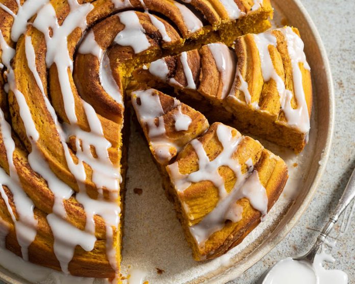 Giant Pumpkin Masala-Chai Sweet Roll sliced