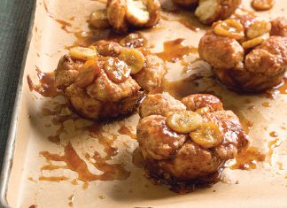 Bananas Foster Monkey Breads Bananas Foster Monkey Breads on brown parchment