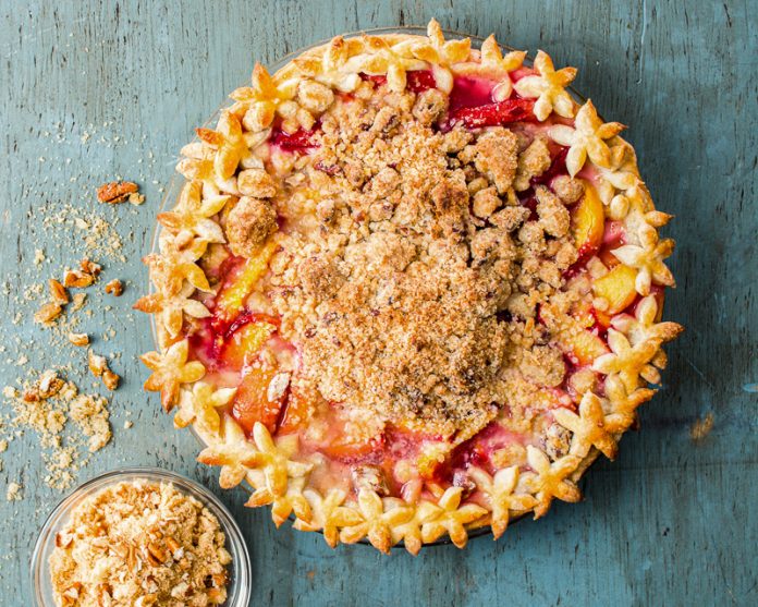 georgia peach pie with pecan streusel