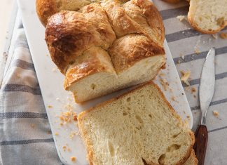 Bubble-Top Brioche Loaf Bubble-Top Brioche Loaf sliced on marble baking recipe