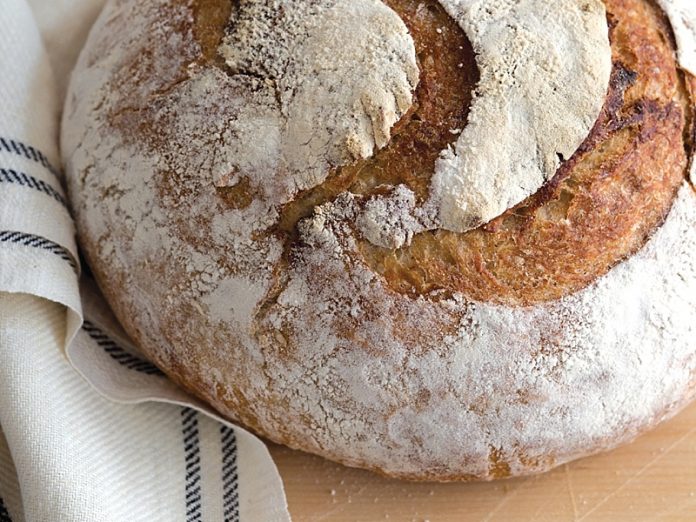 Sourdough Boule close up on wooden surface