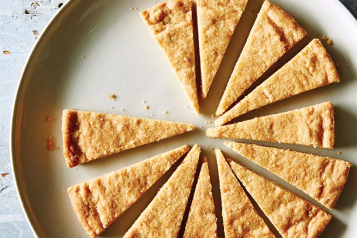 Brown Sugar Shortbread sliced on plate baking recipe