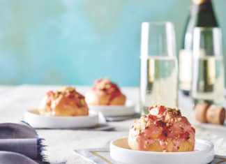 Strawberry, Pistachio, and Rose Profiteroles Strawberry, Pistachio, and Rose Profiteroles