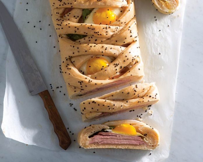 Breakfast Braid sliced on parchment