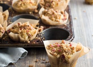 Rhubarb-Ginger Muffins with Rhubarb-Vanilla Bean Streusel