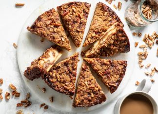 Caramel Pecan Banana Coffee Cake