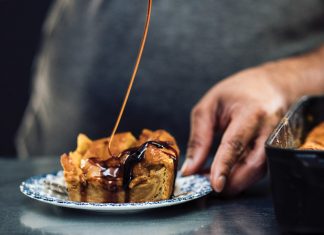 Ghee-Infused Pumpkin Bread Pudding with Pomegranate Molasses pumpkin bread pudding