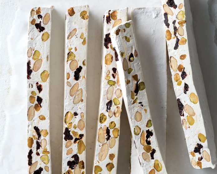 Cherry, Almond, Pistachio, and Honey Nougat