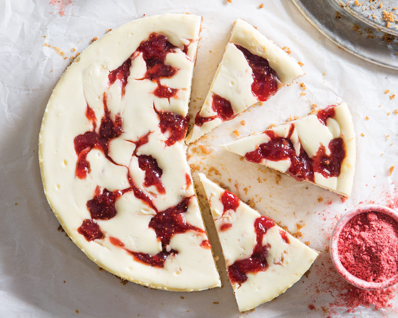 Crème Fraîche Strawberry Swirl Cheesecake