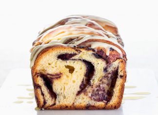 Blueberry Mascarpone Babka with Lemon Curd Glaze
