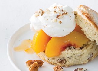 Pecan Shortcakes with Fresh Peaches and Whipped Cream
