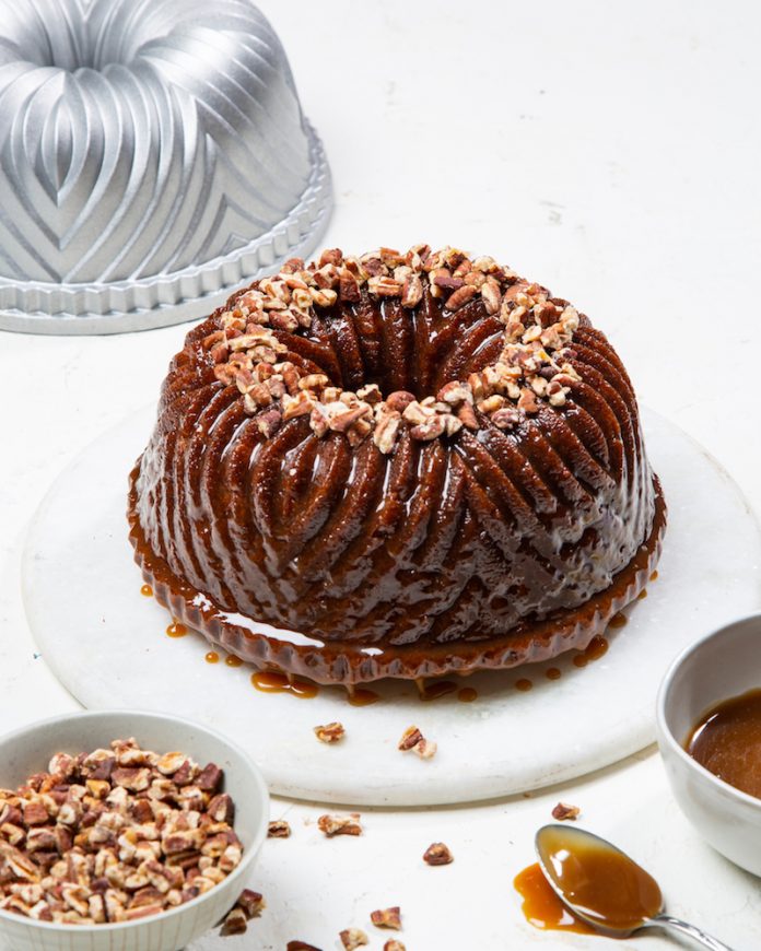 Apple Pecan Spice Cake with Toffee Glaze slices