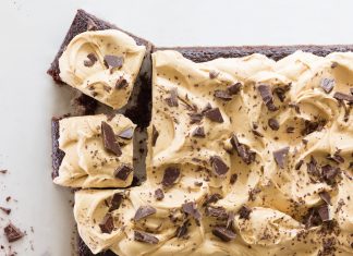 Dark Chocolate Sheet Cake with Peanut Butter Frosting