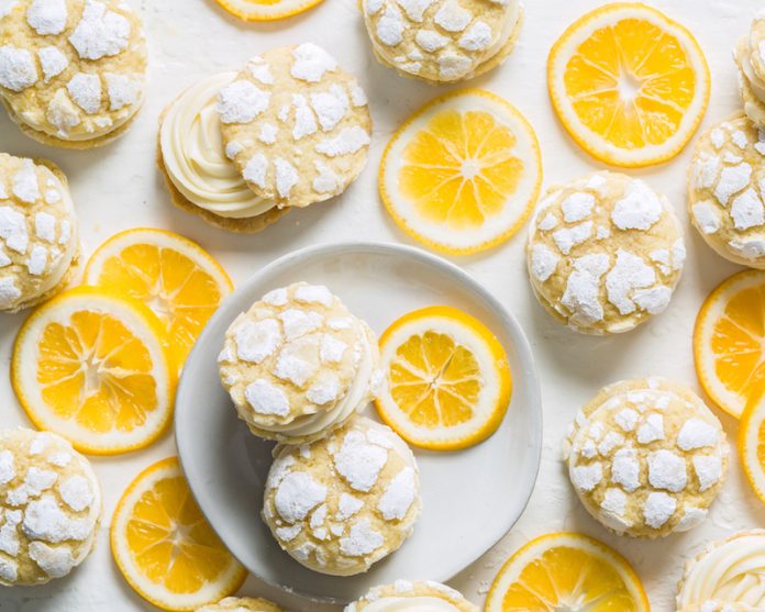 Spiced Meyer Lemon Crinkle Sandwich Cookies
