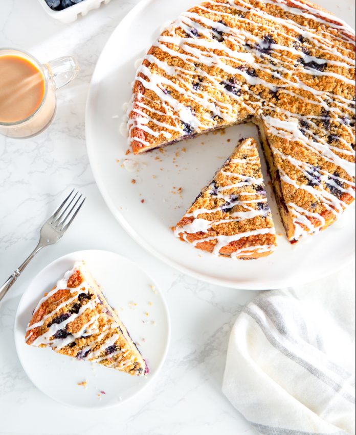 blueberry coffee cake with drizzle