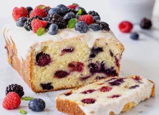Vanilla Bean Berry Pound Cake with Sour Cream Vanilla Glaze