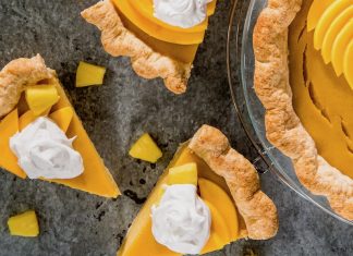 Roasted Mango and Pineapple Pie Roasted Mango and Pineapple Pie sliced on gray surface