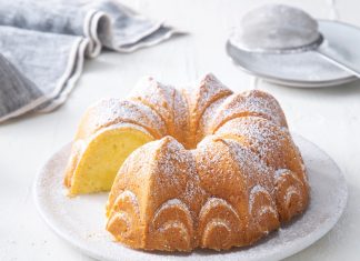 Basque Bundt Cake Basque bundt sliced on white plate