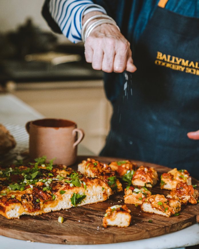 Soda Bread Pizza on wooden cutting board