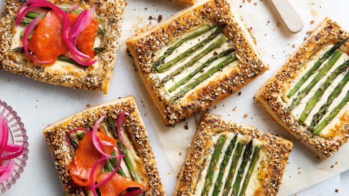 Smoked Salmon-Asparagus Tarts on parchment