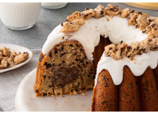 Cookies & Milk Bundt Cake Cookies & Milk Bundt Cakesliced on marble