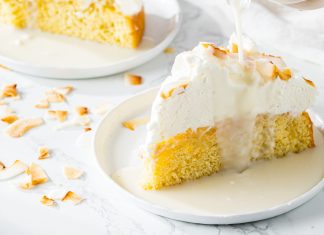 Piña Colada Tres Leches Cake one layer Pina colada tres leches cake