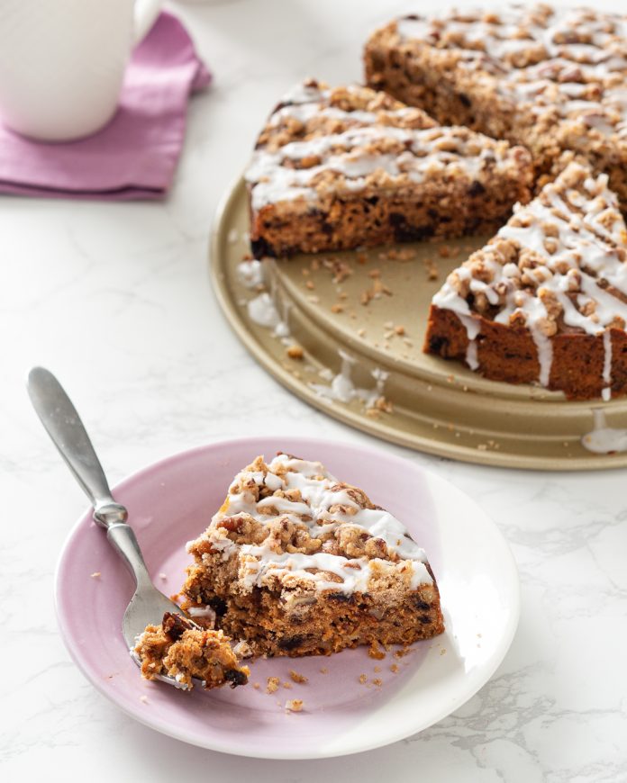 prune hummingbird coffee cake with glaze