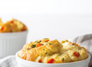 Cheesy Leek-and-Chive Soufflés and Sharp’s Super-Steam Technology Cheesy Leek-and-Chive Soufflés