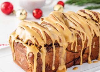 Gingerbread Spice Loaf Gingerbread Spice Loaf glazed on a white plate