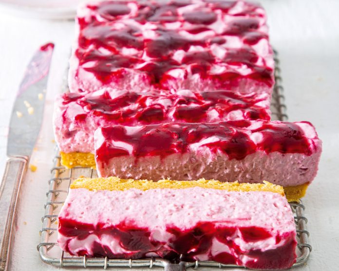 PB&J Mousse Bars sliced on wire rack