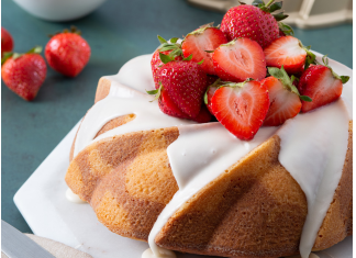 Marbled Strawberry Bundt Cake Marbled Strawberry Bundt Cake on white plate