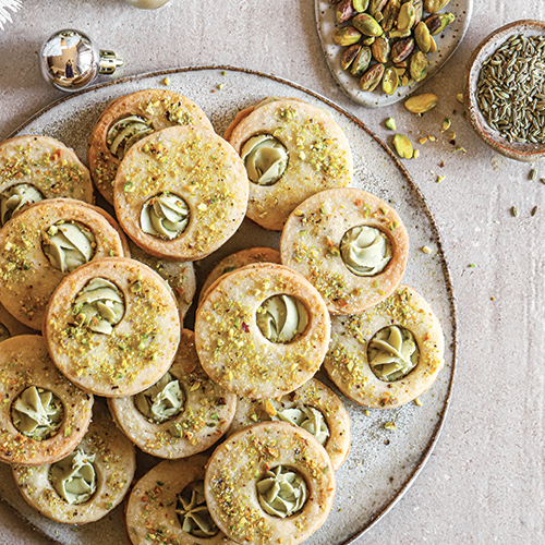 plated pistachio cookies - Bake from Scratch