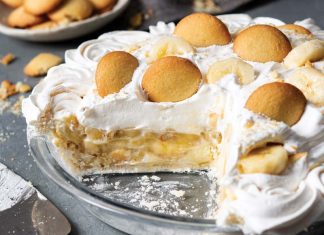 Banana Pudding Meringue Pie banana pudding meringue pie sliced in pie dish baking recipe