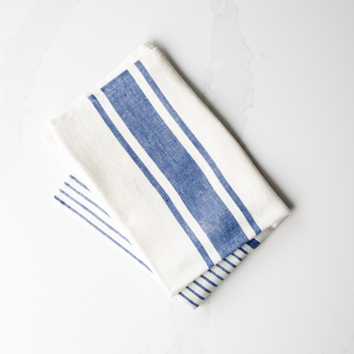 Linen Casa Blue White Medium Striped Towel