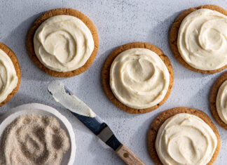 Vanilla Chai Spice Crinkle Cookies Vanilla Chai Spice Crinkle Cookies on blue surface with offset spatula and vanilla sugar