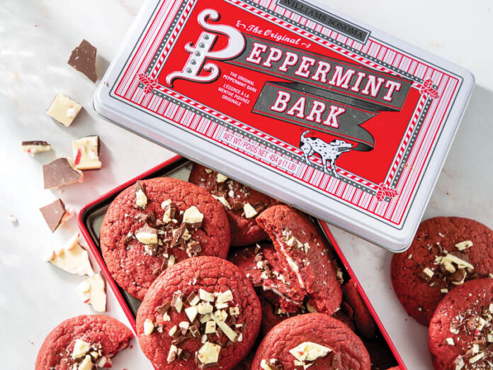 peppermint bark-stuffed red velvet cookies