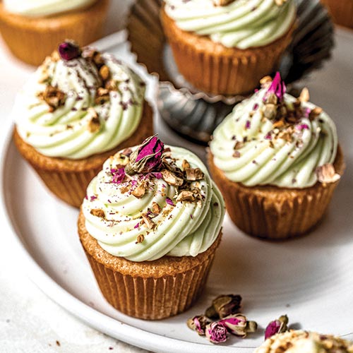 Pistachio Rose Cupcakes