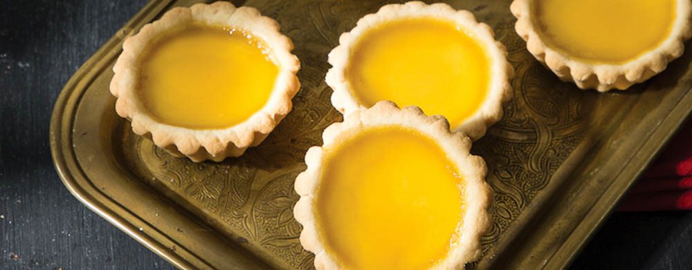 Sweet Egg Tarts on Gold Tray