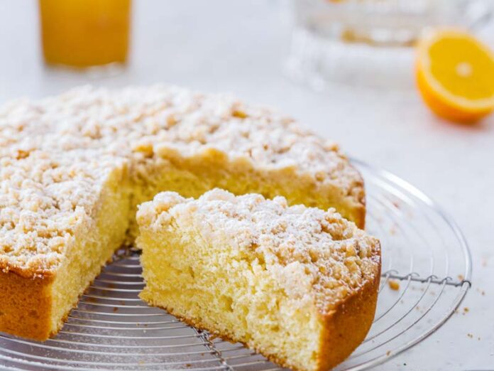 Meyer Lemon-Olive Oil Coffee Cake on wire cooling rack