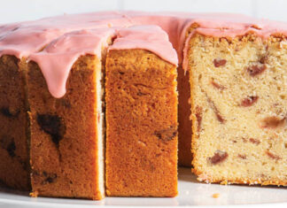 Roasted Strawberry Pound Cake Roasted Strawberry Pound Cake baked on white cake stand recipe