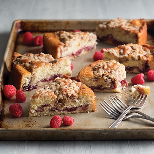 Crumb Cake Sliced with Raspberries