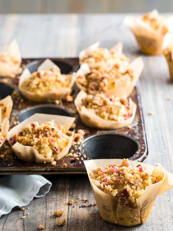 Rhubarb-Ginger Muffins with Rhubarb-Vanilla Bean Streusel