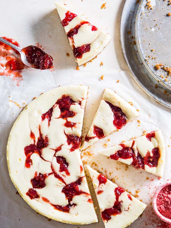 Creme Fraiche Strawberry Swirl Cheesecake